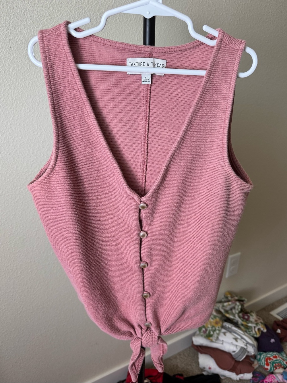 Madewell Rose Pink V-Neck Button Tie-Front Tank